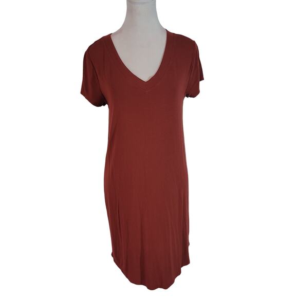 C&C California Size S T-Shirt Mini Dress Light Burgundy V-Neck Casual Summer - Picture 1 of 10